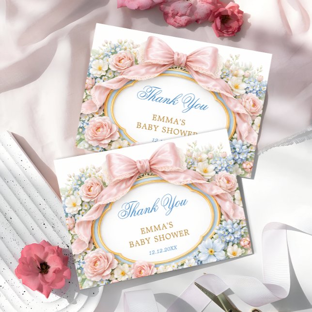 Pink Bow Coquette Girl Baby Shower Thank You Card (Creator Uploaded)