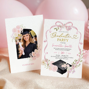 Pink Bow Coquette Girl Graduation Invitation
