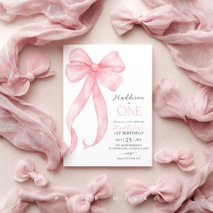 Pink Bow Coquette Girls 1st Birthday  Invitation