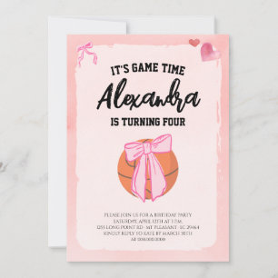 Pink Bow Coquette Girls Basketball Birthday Party Invitation