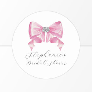 Pink Bow Coquette Glam Bridal Shower Classic Round Sticker