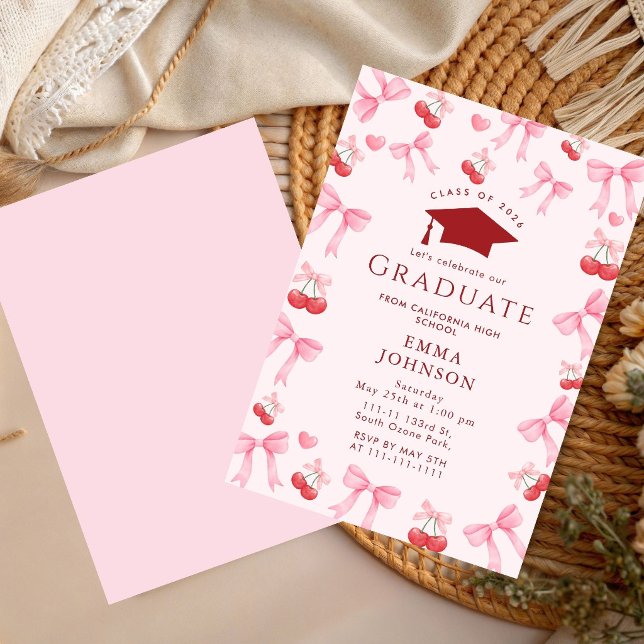 Pink Bow Coquette Graduation Party 2026 Invitation (Creator Uploaded)