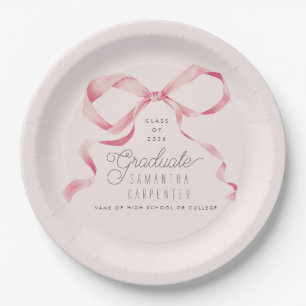Pink Bow Coquette Graduation Party Paper Plate