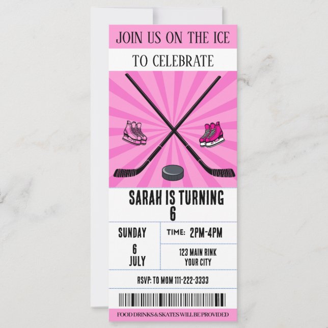 Pink Bow Coquette Ice Hockey  Ticket Birthday  Invitation (Front)
