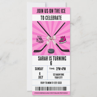 Pink Bow Coquette Ice Hockey  Ticket Birthday  Invitation