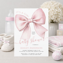 Pink Bow Coquette It's a Girl Baby Shower