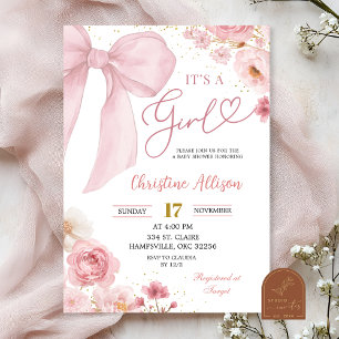 Pink Bow coquette It's a girl baby shower  Invitation