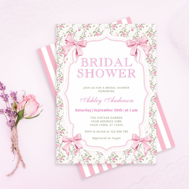 Pink Bow Coquette Modern Bridal Shower Invitation (Creator Uploaded)