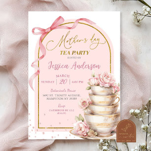 Pink Bow Coquette Mother's Day Tea Party Invitation