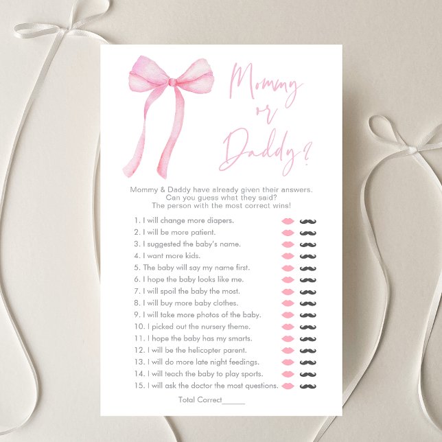Pink Bow Coquette Mummy or Daddy Baby Shower Game (Creator Uploaded)