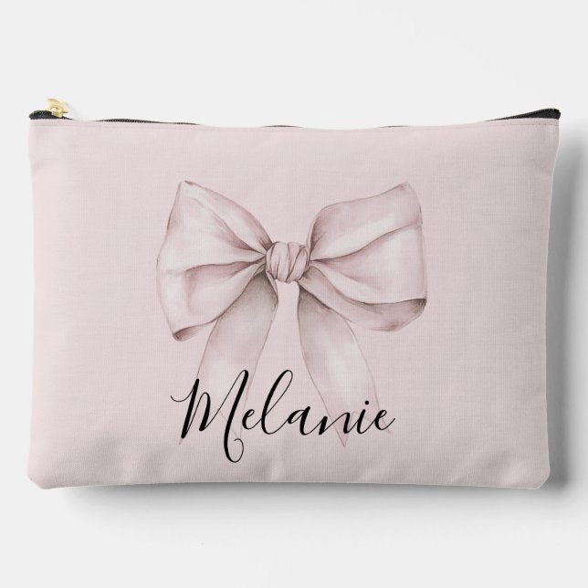 Pink bow coquette Personalised Name bridesmaid Accessory Pouch (Front)