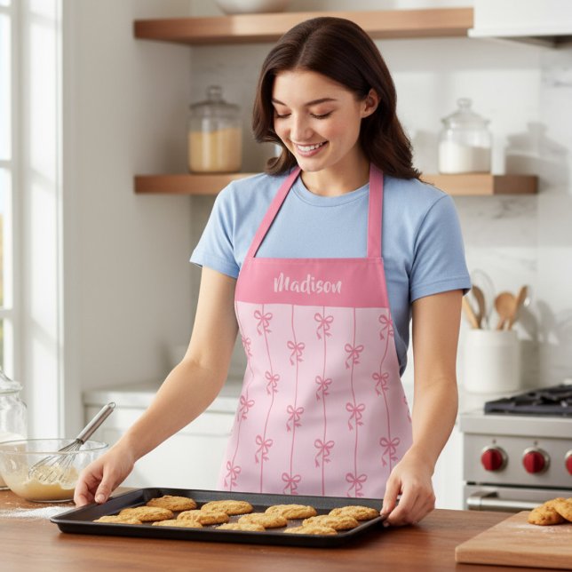 Pink Bow Coquette Personalised Name Gift Apron (Creator Uploaded)