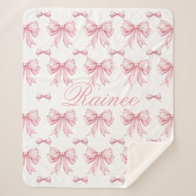 Pink Bow Coquette Personalised Y2K Bow Girly Girl  Sherpa Blanket (Front)