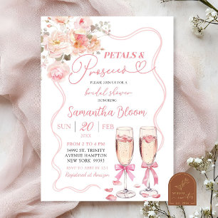 Pink Bow Coquette Petals and Prosecco Invitation