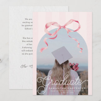Pink Bow Coquette Photo Graduation Party  Announcement