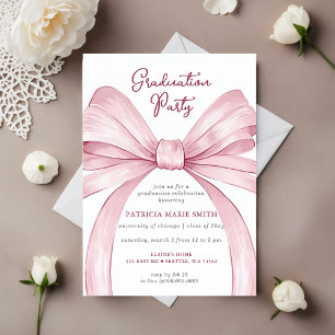 Pink Bow Coquette Photo Graduation Party Invitation