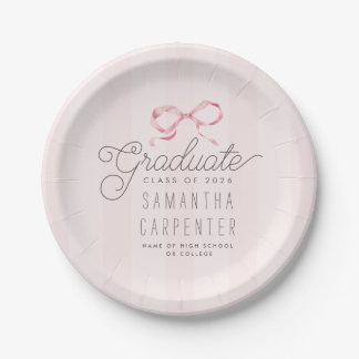 Pink Bow Coquette Photo Graduation Party  Paper Plate