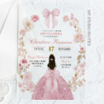 Pink Bow coquette Princess floral Quinceanera Acrylic Invitations<br><div class="desc">Pink Bow coquette Princess floral Quinceanera,  Pink Boho Princess Quinceanera Invitation,  Mis Quince Anos XV de Invitaciones,  Blush Pink Dress Rose XV Invitation,  Editable Sweet 16th Invite</div>