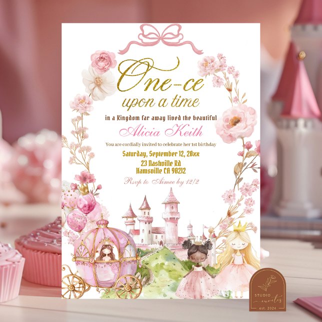 Pink Bow Coquette Princess Kingdom First Birthday Invitation (Creator Uploaded)