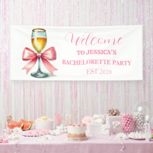Pink Bow Coquette Prosecco Bachelorette Party Banner