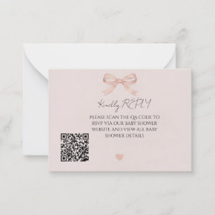 Pink Bow Coquette QR Code RSVP Card