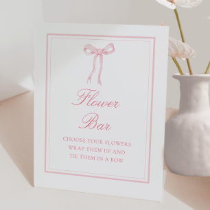 Pink Bow Coquette Ribbon Flower Bar Sign