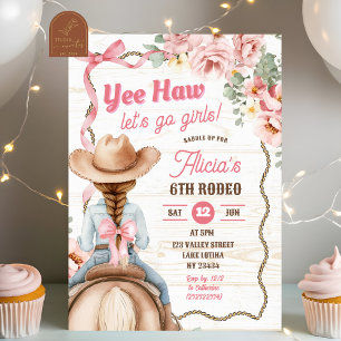 Pink Bow Coquette Rodeo Birthday Invitation