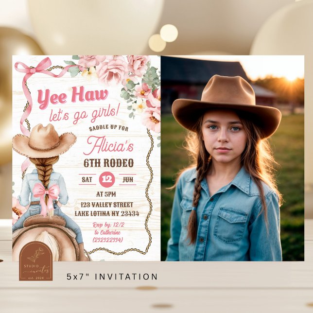Pink Bow Coquette Rodeo Birthday with Photo Invitation (Creator Uploaded)