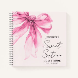 Pink Bow Coquette Script Sweet 16 Guest Book Blush