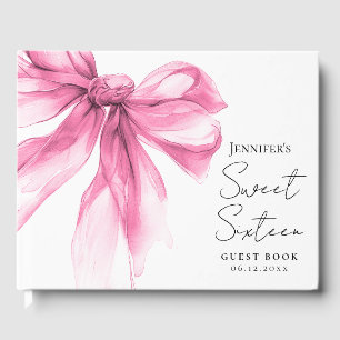 Pink Bow Coquette Script Sweet 16 Party Guest Book