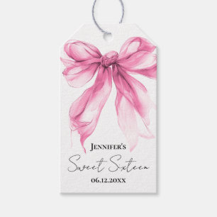 Pink Bow Coquette Script Sweet 16 Thank You Gift Tags