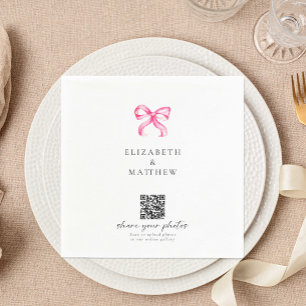 Pink Bow Coquette Share Photos QR Wedding Napkin