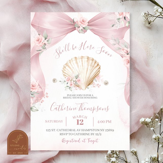 Pink Bow Coquette Shell Baby Shower Invitation (Creator Uploaded)