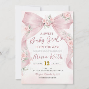 Pink Bow Coquette sweet baby girl is on the way Invitation