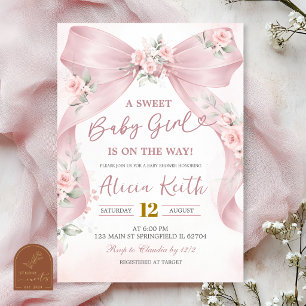 Pink Bow Coquette sweet baby girl is on the way Invitation