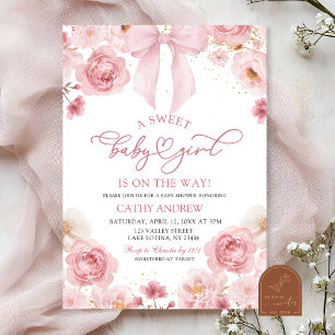 Pink Bow Coquette Sweet Baby Girl is on the way Invitation