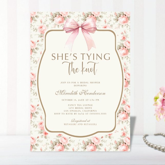 Pink Bow Coquette Tying the Knot Bridal Shower Invitation (Creator Uploaded)