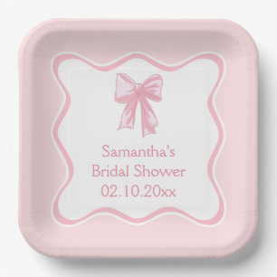 Pink Bow Coquette Tying the Knot Bridal Shower Paper Plate