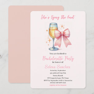 Pink Bow Coquette Watercolor Bachelorette party Invitation