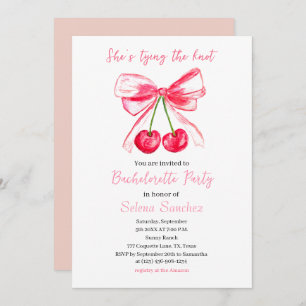 Pink Bow Coquette Watercolor Bachelorette Party Invitation
