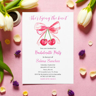 Pink Bow Coquette Watercolor Bachelorette Party Invitation