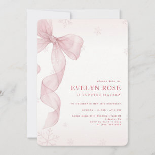 Pink Bow Coquette Winter 16th Birthday Party Invitation