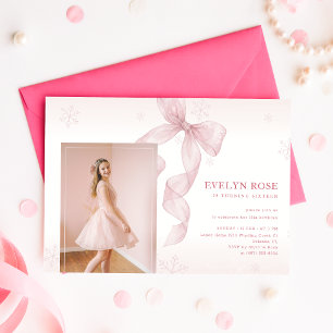 Pink Bow Coquette Winter Photo 16th Birthday Invitation