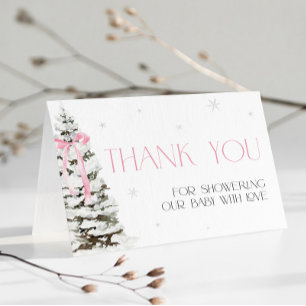 Pink Bow Coquette Winter Wonderland Thank You Card