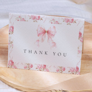 Pink Bow Cottage Floral Baby Shower Thank You Card