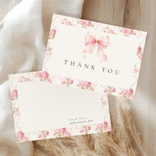 Pink Bow Cottage Floral Baby Shower Thank You Card