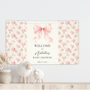 Pink Bow Cottage Floral Baby Shower Welcome Banner