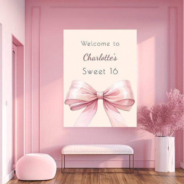 Pink bow cream beige Sweet 16 welcome Poster (Creator Uploaded)