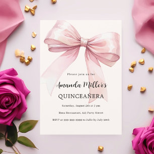 Pink bow cream elegant Quinceanera Invitation