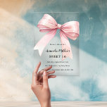 Pink bow cream elegant SWEET 16 clear Acrylic Invitations<br><div class="desc">A clear,  transparent background,  decorated with a pink large bow. Personalise and add a name and party details.</div>